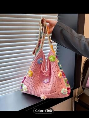Bohemian Crochet Floral Messenger Bag - Pink
